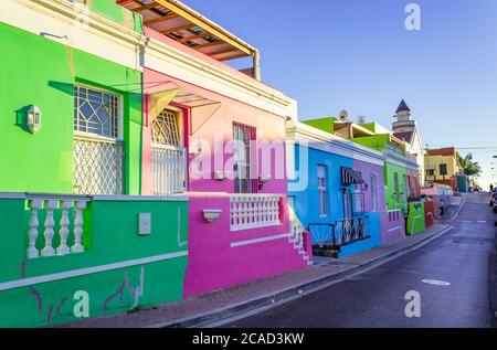 Brightly coloured green mosque in the historic neighborhood of Bo-Kaap, Cape Town, South Africa Stock Photo