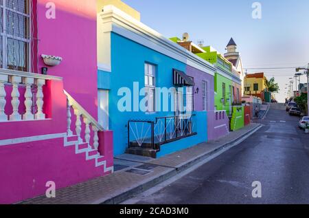 Brightly coloured green mosque in the historic neighborhood of Bo-Kaap, Cape Town, South Africa Stock Photo