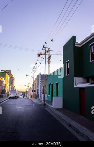 Brightly coloured green mosque in the historic neighborhood of Bo-Kaap, Cape Town, South Africa Stock Photo