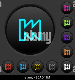 Media fast backward dark push buttons with vivid color icons on dark grey background Stock Vector