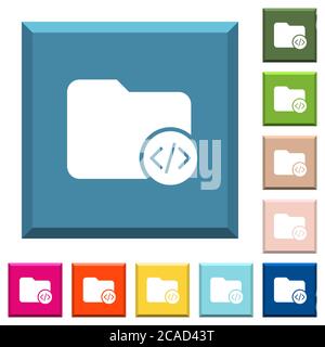 Source code directory white icons on edged square buttons in various trendy colors Stock Vector