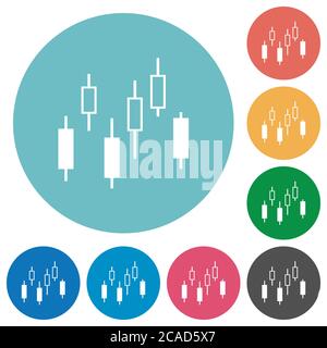 Candlestick chart flat white icons on round color backgrounds. 17 ...