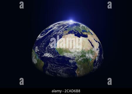Planet earth from outer space with day and night included blue ring light, Elements of this image are furnished by NASA. (3D rendering) Stock Photo