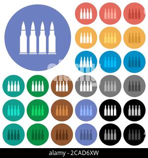 Four bullets multi colored flat icons on round backgrounds. Included white, light and dark icon variations for hover and active status effects, and bo Stock Vector