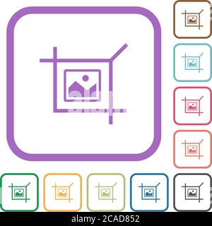 Crop picture simple icons in color rounded square frames on white background Stock Vector