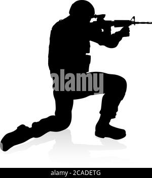 Soldier Detailed High Quality Silhouette Stock Vector