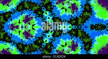 Blue and green Abstract American Stylized Backdrop. Seamless Tie Dye Texture. Watercolor Background Drawing. Decorative Style. Batik Traditional. Blur Stock Photo
