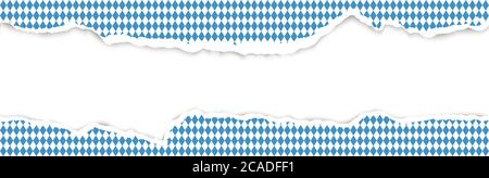 upper and lower part of ripped open blue white checkered paper for Oktoberfest Stock Vector
