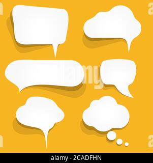 EPS vector illustration of six white speech bubbles with shadows on colored background and free space for text Stock Vector