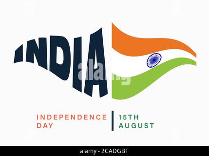 Independence day India, 15 August, Flag effect poster, flat illustration, vector Stock Vector