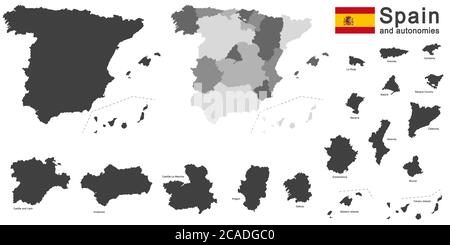 european country Spain and autonomies in details Stock Vector