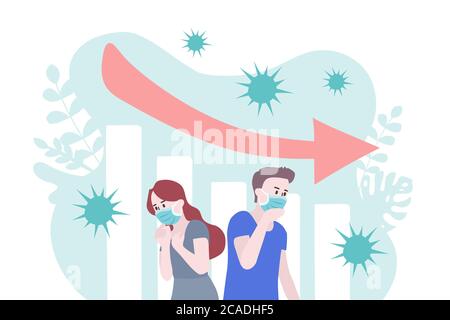 The global economics impact of COVID-19. The virus affects the global economy. Economy graph chart down and red arrow down. Stock Vector