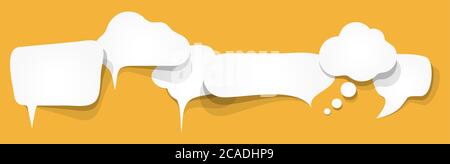 EPS vector illustration of six white speech bubbles with shadows on colored background and free space for text Stock Vector
