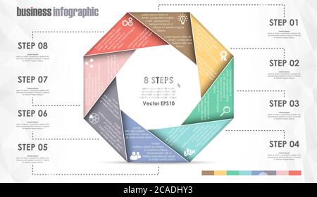 EPS 10 vector file for business info graphic template designs, team work concepts and data information with eight options Stock Vector