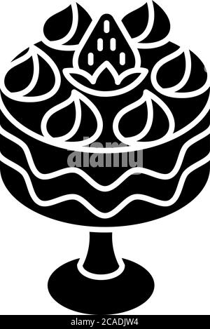 Trifle black glyph icon. Fruit dessert with whipped cream. Classic British cuisine. Traditional English dessert. European sweets. Silhouette symbol on Stock Vector