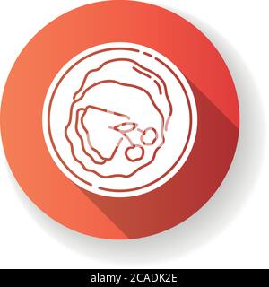 Crepe red flat design long shadow glyph icon. Thin french pancakes. Yummy traditional dish. Dessert with syrup. National european sweet food. Dining a Stock Vector