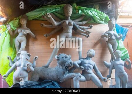 Clay idol structure of Goddess Durga Stock Photo