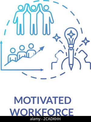 Motivated workforce blue gradient concept icon. Employee encouragement. Staff performance. Personnel motivation idea thin line illustration. Vector is Stock Vector