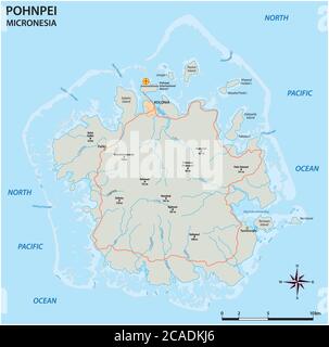 Vector road map of the main Micronesian island of Pohnpei Stock Vector ...