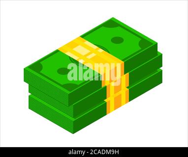 Pile of money icon. Isometric dollar banknotes. 3d Money icon vector illustration Stock Vector
