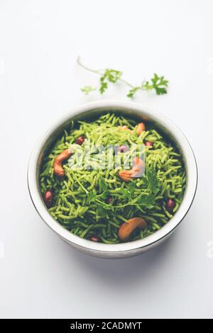 Coriander, Cilantro rice also called Dhaniya Chawal or pulao or kothamalli in India Stock Photo