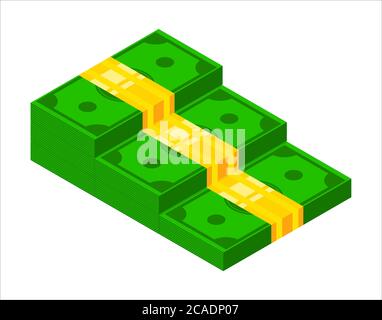 Isometric banknote stairs. Money steps or cash flow stairs vector illsutration Stock Vector