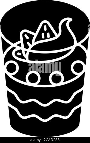 Parfait black glyph icon. Yogurt based frozen dessert. Sweet breakfast. National French sweets. Traditional cuisine of France. Silhouette symbol on wh Stock Vector