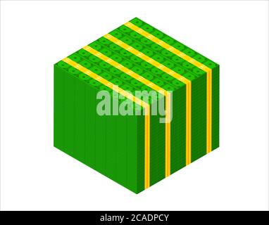 Big stacked pile of cash. Isometric dollar banknotes stack. 3D Millions of dollars block vector illustration Stock Vector