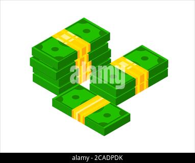 Pile of cash. Isometric dollar banknote icon. 3D Stacked dollar bundle vector illustration Stock Vector