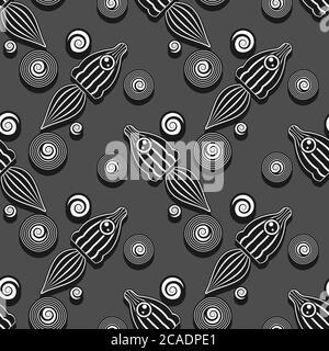 seamless abstract pattern of a striped rocket flying on a dark background. vector image Stock Vector