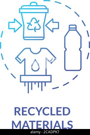 Recycled materials blue gradient concept icon. Produce supply from plastic. Conscious consumption. Ecological production idea thin line illustration. Stock Vector
