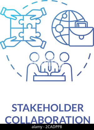 Stakeholder collaboration blue gradient concept icon. Teamwork for project. Networking and partnership. Corporate cooperation idea thin line illustrat Stock Vector