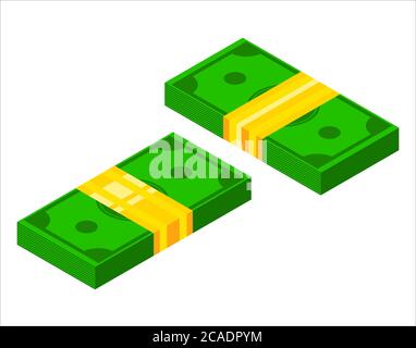 Pile of money icon from two sides. Isometric dollar banknotes. 3d Money icon vector illustration Stock Vector