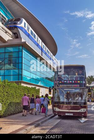 DUBAI, UAE - JANUARY 26, 2016: Touristic Big Bus excursion City Sightseeing Dubai, The Day Tour is a hop-on, hop-off tour of Dubai Stock Photo