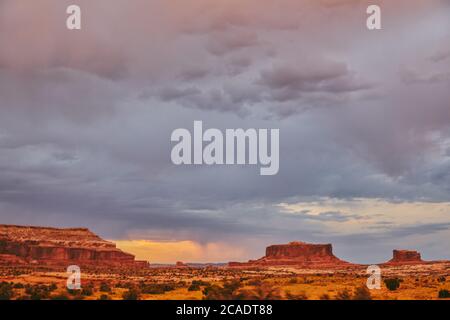 Golden sunset over desert landscape in Moab, Utah. Stock Photo