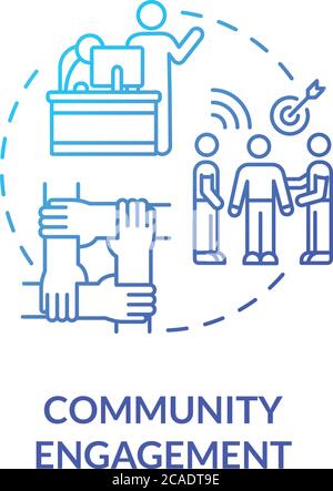 Community engagement blue gradient concept icon. Teamwork for corporate project. Union support. Partnership for work idea thin line illustration. Vect Stock Vector