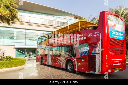 DUBAI, UAE - JANUARY 26, 2016: Big Bus journey Dubai, The Day Tour is a hop-on, hop-off sightseeing tour of Dubai Stock Photo
