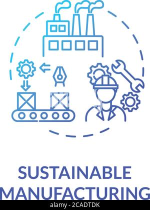 Sustainable manufacturing blue gradient concept icon. Ecoological factory production. Responsible development idea thin line illustration. Vector isol Stock Vector