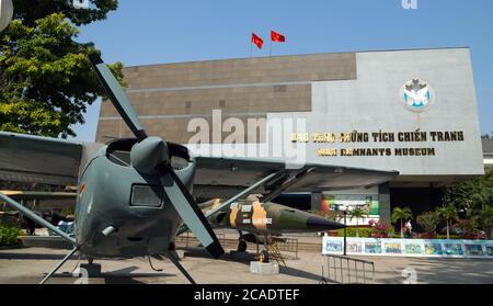 HO CHI MINH CITY, VIETNAM - JANUARY 25, 2015: War Remnants Museum. Army plane US AIR FORCE near The entrance Saigon Remnants Museum captured during th Stock Photo