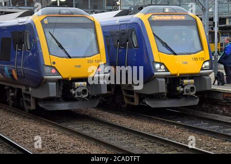 A New Northern Trains CAF Civity 195 class Diesel Multiple Unit train at Leeds Railway Station Stock Photo