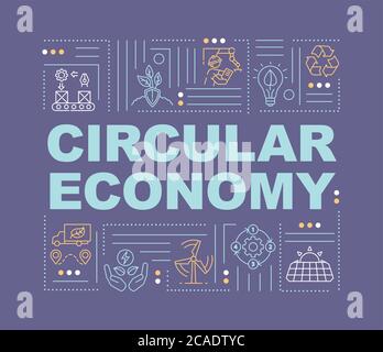 Circular economy model word concepts banner. Alternative energy generation. Infographics with linear icons on purple background. Isolated typography. Stock Vector