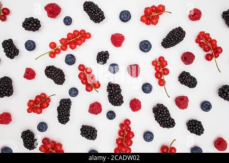 Fresh summer pattern with berries on white Stock Photo