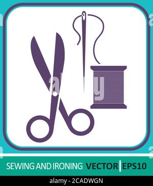 Scissors, needle and thread. Vector Icon. Simple vector illustration for graphic and web design. Stock Vector