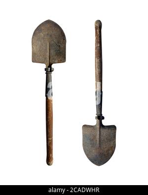 Small old folding shovel on a white isolated background Stock Photo