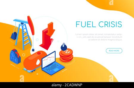 Fuel crisis - modern colorful isometric web banner Stock Vector