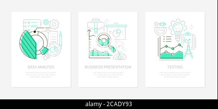 Analytics concept - line design style banners set Stock Vector