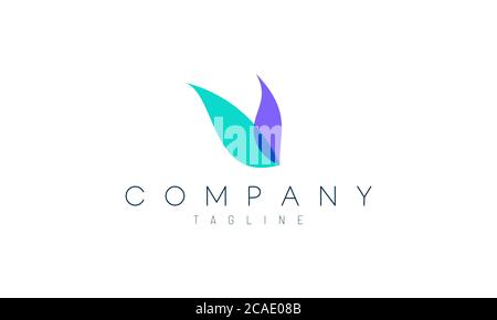 two purple green abstract leaves. Modern simple vector design concept. Suitable for business logo to represent beauty, natural, and health Stock Vector