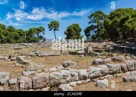 Ruins of ancient temple in Epidavros, Greece in a summer day Stock Photo