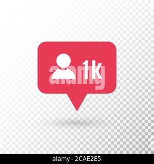 Follower notification. Social media icon user. Follower 1k symbol. Red new message bubble. Stories user button. Friend request quantity number notific Stock Vector
