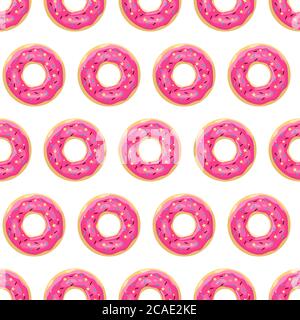 Donut seamless pattern. Pink glazed donuts Vector illustration. Stock Vector